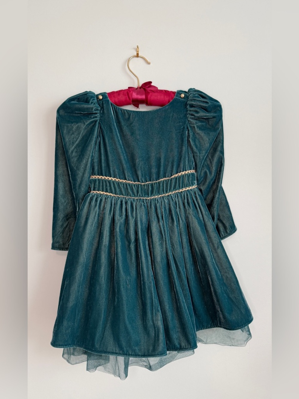 Disney x Janie and Jack Girls 4 Emerald Green Velvet Puff Sleeve Dress Frozen